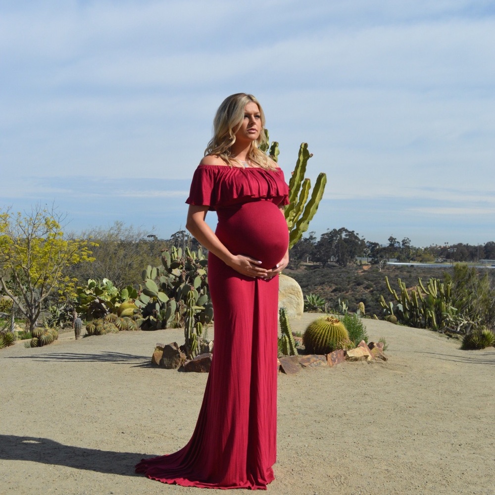 Maternity Dress, Burgundy, Off the Shoulder